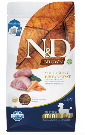 Купить farmina n&d dog brown lamb, spirulina & carrot adult mini сухой корм для взрослых собак мелких пород, с ягненком и морковью