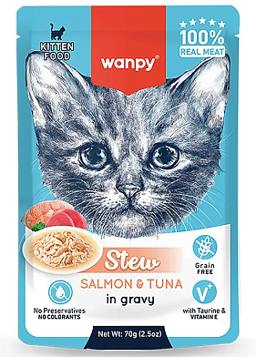 Wanpy Cat влажный корм для котят нежное рагу из лосося и тунца (пауч)