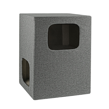 Купить zooexpress комплекс для кошек Куб два уровня рогожка, серый