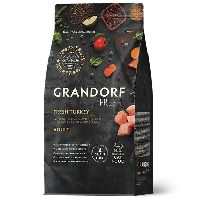 Grandorf FRESH сухой беззерновой корм взрослых кошек с живыми пробиотиками, индейка и батат