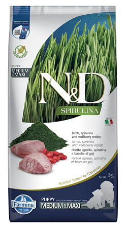 Купить farmina n&d dog spirulina lamb & wolfberry puppy medium&maxi сухой корм для щенков средних и крупных пород, с ягненком и ягодами годжи