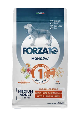 Forza10 MonoDiet Adult Medium Cavallo e Piselli сухой корм для взрослых собак средних пород, с кониной и горохом