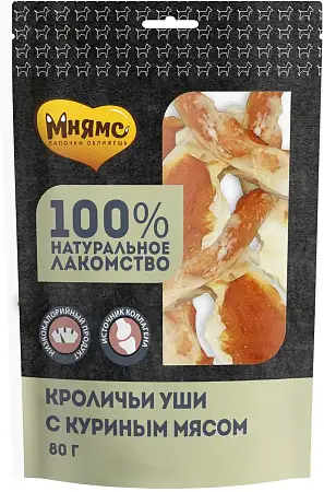 Купить Мнямс лакомство для собак кроличьи уши с куриным мясом