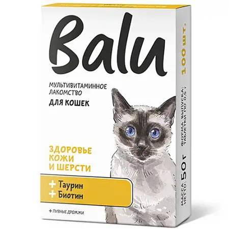 Купить balu Мультивитаминное лакомство для кошек "Здоровье кожи и шерсти" (таурин и биотин)
