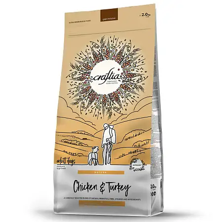 Купить craftia natura сухой корм для взрослых собак средних и крупных пород с курицей и индейкой