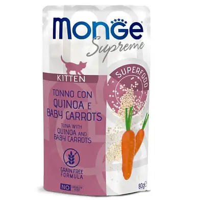 Monge Supreme Kitten влажный корм для котят с тунцом, киноа и мини-морковью (пауч)