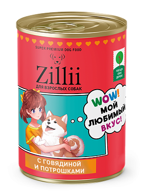 ZILLII консервы для взрослых собак с говядиной и потрошками