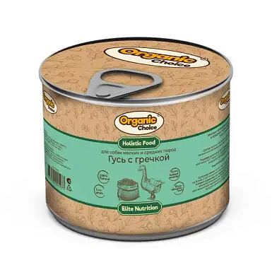 Organic Сhoice Elite Nutrition консервы для взрослых собак мелких и средних пород гусь с гречкой