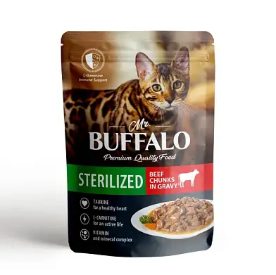 Mr.Buffalo влажный корм для стерилизованных кошек с говядиной в соусе (пауч)