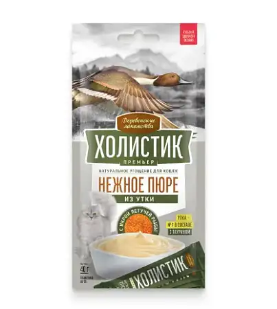 Купить Деревенские лакомства Холистик Премьер лакомство для кошек, нежное пюре из утки с икрой летучей рыбы