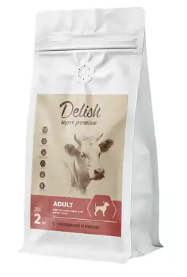 Delish Super Premium Light сухой корм для взрослых собак мелких пород старше 7 лет с говядиной и рисом