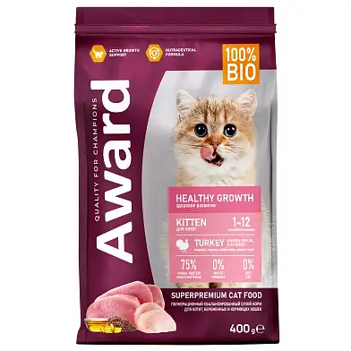 Award Healthy growth сухой корм для котят от 1 месяца, беременных и кормящих кошек с индейкой и курицей