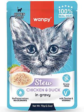 Wanpy Cat влажный корм для котят нежное рагу из курицы и утки (пауч)