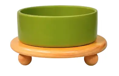 Mr.Kranch Bamboo миска керамическая на бамбуковой подставке для собак и кошек, зеленая