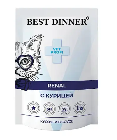 Купить best dinner exclusive vet profi renal влажный корм для кошек кусочки в соусе с курицей (пауч)