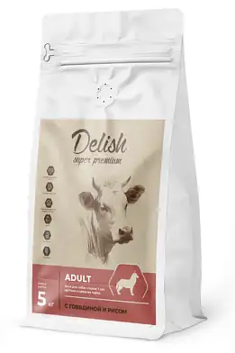 Delish Super Premium сухой корм для пожилых cобак всех пород лет с говядиной и рисом
