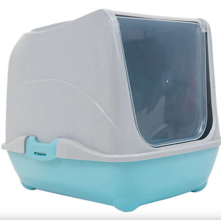 Купить homecat туалет для кошек малый закрытый с дверцей бирюзово-серый