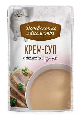 Деревенские лакомства набор паучей для кошек Суп с филейной курицей 4х35