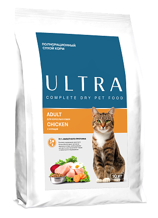 Купить ultra полнорационный сухой корм для взроcлых кошек с курицей