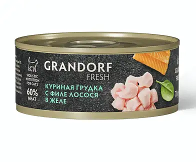 GRANDORF FRESH Консервы для кошек Куриная грудка с филе лосося в желе