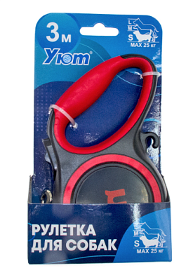 Уют рулетка для собак, ремень, красная