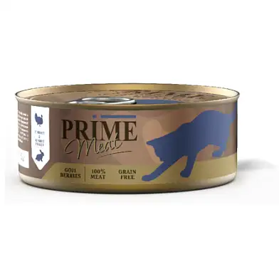 Prime Meat консервы для кошек, индейка с кроликом, филе в желе