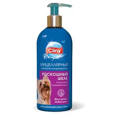 Cliny шампунь-кондиционер "Роскошный шелк" для длинношерстных собак