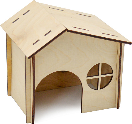 Купить zooexpress домик для грызунов из фанеры, Двускатная крыша с окошком