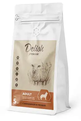 Delish Super Premium сухой корм для взрослых собак средних и крупных пород с бараниной и гречкой