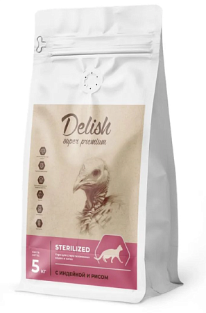 Купить delish super premium Сухой корм для стерилизованных кошек с индейкой и рисом