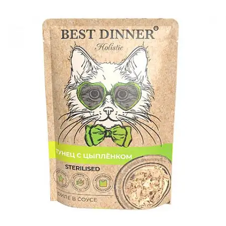 Купить best dinner holistic влажный корм для кошек с тунцом и цыпленком в соусе (пауч)