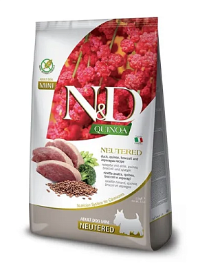 Farmina N&D Quinoa Dog Neutered Mini сухой беззерновой корм для стерилизованных собак мелких пород с уткой, киноа, брокколи и спаржей