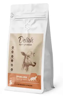 DELISH super premium Сухой корм для стерилизованных кошек с ягненком и рисом