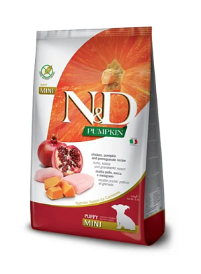 Farmina N&D Pumpkin Dog Chicken & Pomegranate Puppy Mini сухой беззерновой корм для щенков мелких пород с курицей, гранатом и тыквой