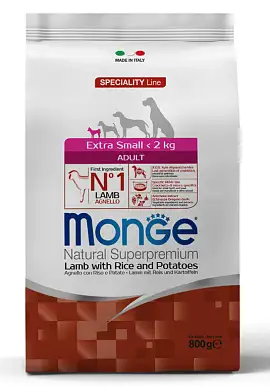 Monge Dog Speciality Line Extra Small сухой корм для взрослых собак мелких пород ягненок с рисом и картофелем