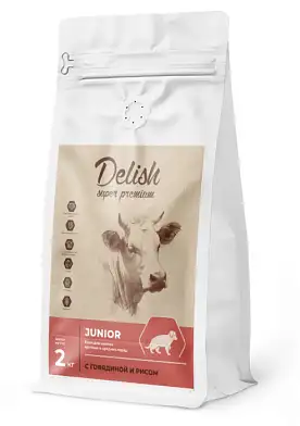 Delish Super Premium сухой корм для щенков средних и крупных пород с говядиной и рисом 