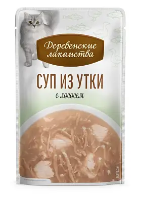 Деревенские лакомства набор паучей для кошек Суп из утки с лососем 4х35