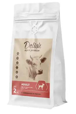 Delish Super Premium сухой корм для взрослых собак мелких пород с говядиной и рисом