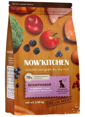 NOW’ Kitchen Fresh Grain-free Large Puppy Беззерновой сухой корм для щенков крупных пород со свежей индейкой, уткой, лососем