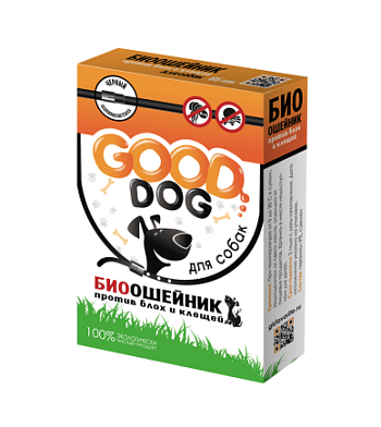 GOOD DOG БИО Ошейник антипаразитный для собак от блох и клещей, черный