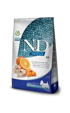 Farmina N&D Ocean Dog Codfish, Pumpkin & Orange Adult Mini сухой беззерновой корм для взрослых собак мелких пород с треской, тыквой и апельсином