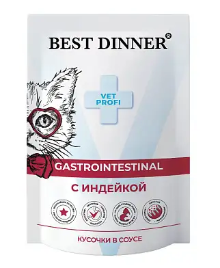 Best Dinner Exclusive Vet Profi Gastro Intestinal влажный корм для кошек кусочки в соусе с индейкой (пауч)