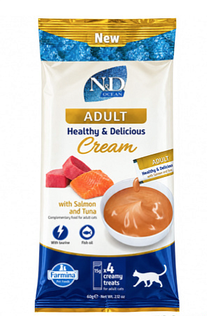Купить farmina n&d ocean cat cream лакомство для кошек, крем-суп с лососем и тунцом