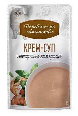 Деревенские лакомства набор паучей для кошек Суп с антарктическим крилем 4х35