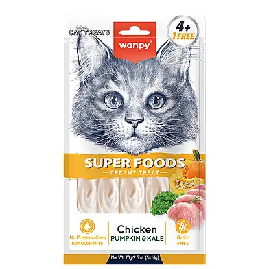Wanpy Cat Лакомство для кошек «нежное пюре» из курицы с тыквой и кейлом