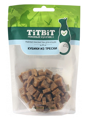 TiTBiT рыбные лакомства, лакомство для кошек, Кубики из трески