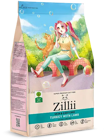 Купить zilli сухой корм для взрослых кошек Здоровье кожи и шерсти, индейка, ягненок